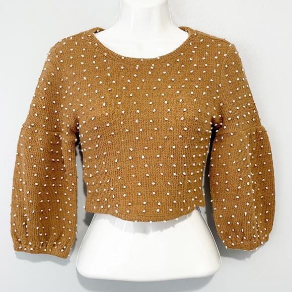 BCBGENERATION brown polka dot puff sleeve top XXS - Picture 3 of 9